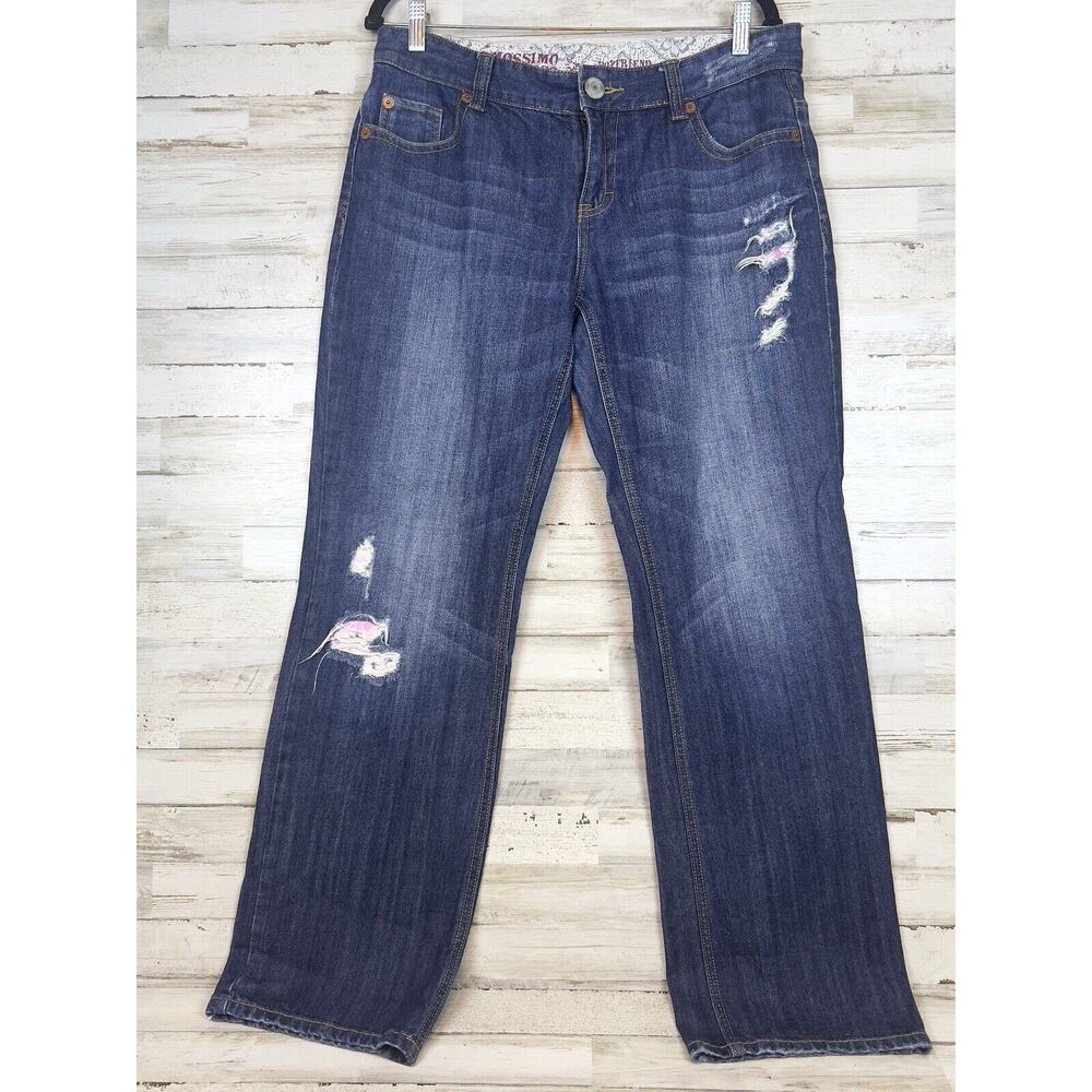 Mossimo Supply Denim Jeans Womens Size 11 Straight Distressed Medium Wash Blue